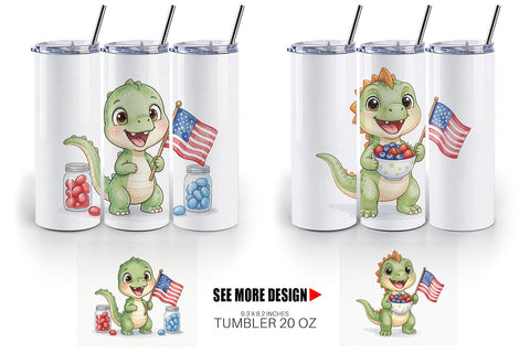 Tumbler Round Summer Treats Dino Watercolor Sublimation artnoy 