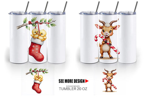 Tumbler Rustic Farmhouse Christmas Animals Watercolor Sublimation artnoy 