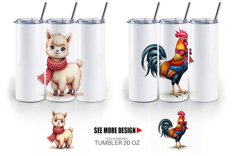 Tumbler Rustic Farmhouse Christmas Animals Watercolor Sublimation artnoy 