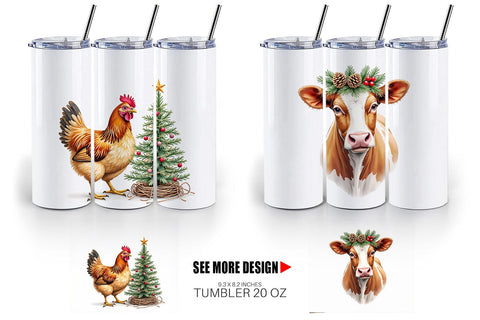 Tumbler Rustic Farmhouse Christmas Animals Watercolor Sublimation artnoy 