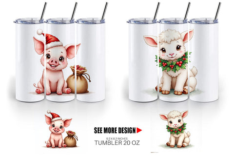 Tumbler Rustic Farmhouse Christmas Animals Watercolor Sublimation artnoy 