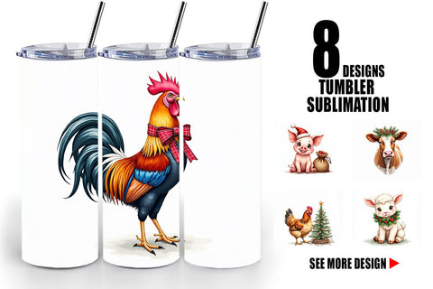 Tumbler Rustic Farmhouse Christmas Animals Watercolor Sublimation artnoy 