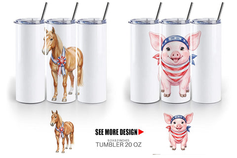Tumbler Rustic Patriotic Farm Animals Sublimation artnoy 