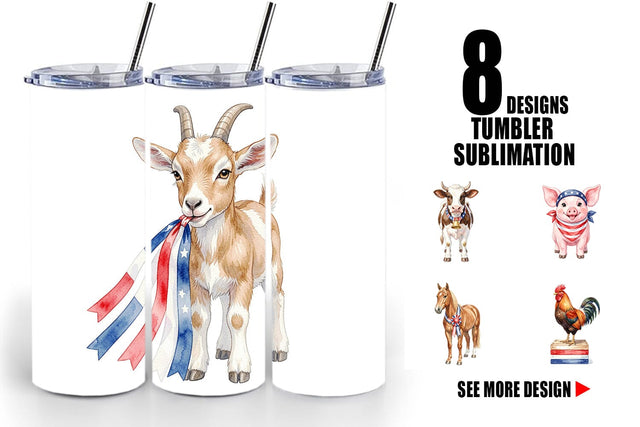Tumbler Rustic Patriotic Farm Animals Sublimation artnoy 