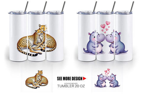 Tumbler Safari Sweethearts Watercolor Sublimation artnoy 