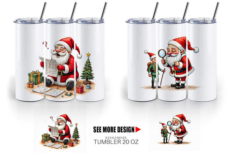 Tumbler Santa's Quirky Workshop Watercolor Sublimation artnoy 