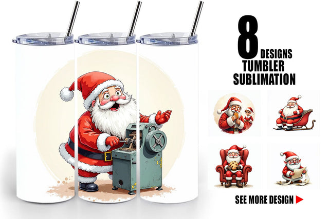 Tumbler Santa's Quirky Workshop Watercolor Sublimation artnoy 