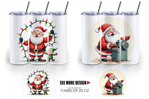 Tumbler Santa's Quirky Workshop Watercolor Sublimation artnoy 