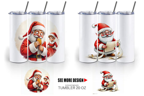 Tumbler Santa's Quirky Workshop Watercolor Sublimation artnoy 