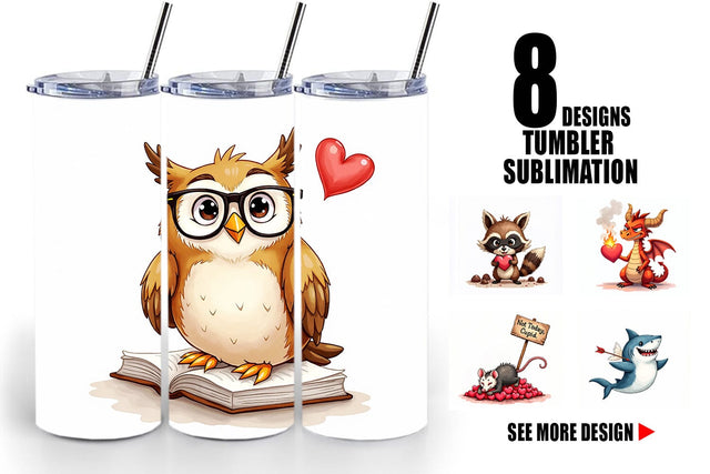 Tumbler Sarcastic Animals Valentine Cynical Critters Watercolor Sublimation artnoy 