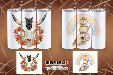 Tumbler Sarcastic Boho Desert Skull Watercolor Sublimation artnoy 