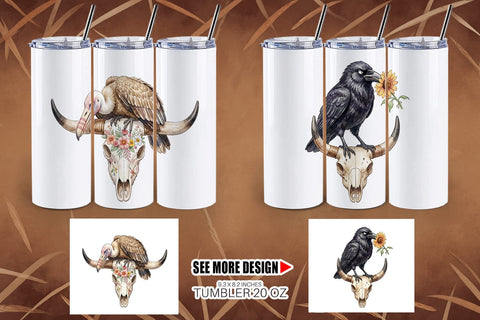 Tumbler Sarcastic Boho Desert Skull Watercolor Sublimation artnoy 