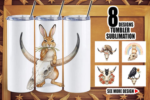 Tumbler Sarcastic Boho Desert Skull Watercolor Sublimation artnoy 