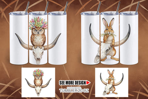 Tumbler Sarcastic Boho Desert Skull Watercolor Sublimation artnoy 