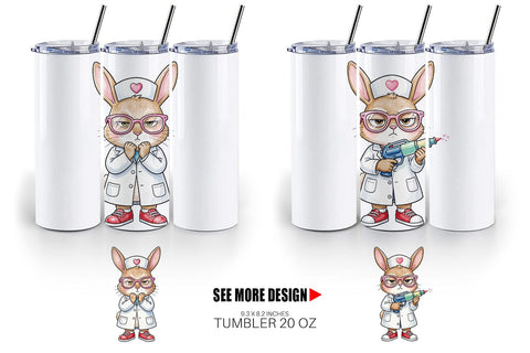 Tumbler Sarcastic Bunny Nurse Vibes Sublimation artnoy 