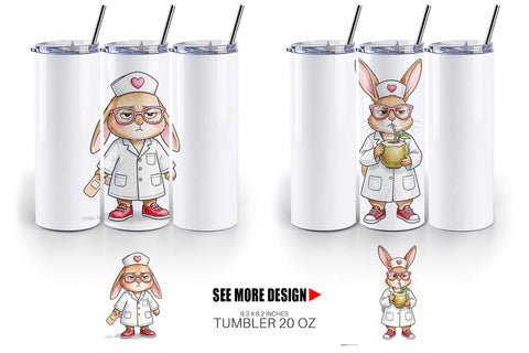 Tumbler Sarcastic Bunny Nurse Vibes Sublimation artnoy 