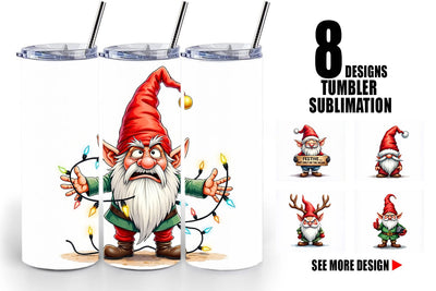 Tumbler Sarcastic Holiday Gnomes Watercolor Sublimation artnoy 