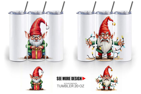 Tumbler Sarcastic Holiday Gnomes Watercolor Sublimation artnoy 