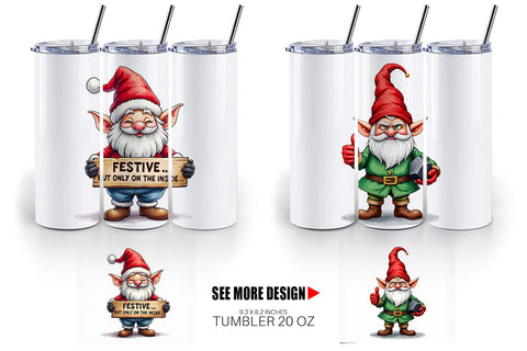 Tumbler Sarcastic Holiday Gnomes Watercolor Sublimation artnoy 