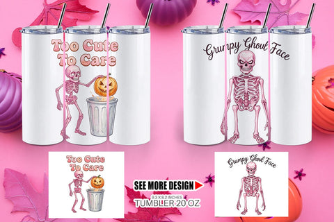 Tumbler Sarcastic Pink Skeleton Coquette Sublimation artnoy 