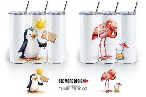 Tumbler Sarcastic Summer Animals Watercolor Sublimation artnoy 