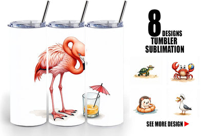 Tumbler Sarcastic Summer Animals Watercolor Sublimation artnoy 