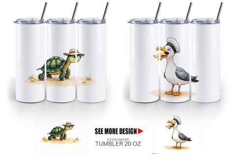 Tumbler Sarcastic Summer Animals Watercolor Sublimation artnoy 