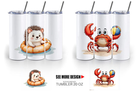 Tumbler Sarcastic Summer Animals Watercolor Sublimation artnoy 