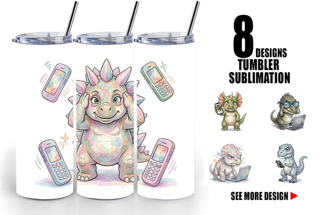 Tumbler Sarcastic Tech Fatigued Dinosaur Sublimation artnoy 