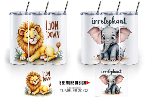 Tumbler Sassy Big-Eyed Animal Watercolor Puns Sublimation artnoy 