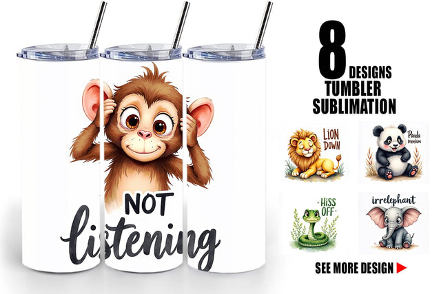 Tumbler Sassy Big-Eyed Animal Watercolor Puns Sublimation artnoy 