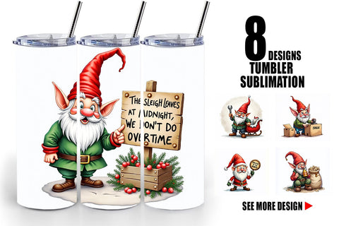 Tumbler Sassy Santa's Helpers: Watercolor Gnome Crew Sublimation artnoy 
