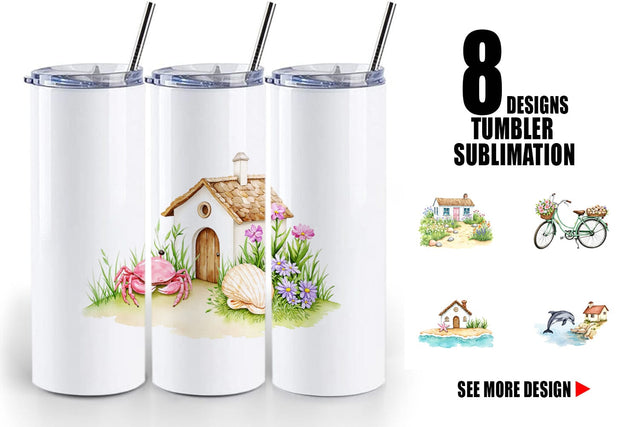 Tumbler Seaside Cottage Sublimation artnoy 
