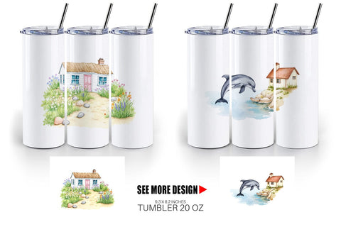 Tumbler Seaside Cottage Sublimation artnoy 