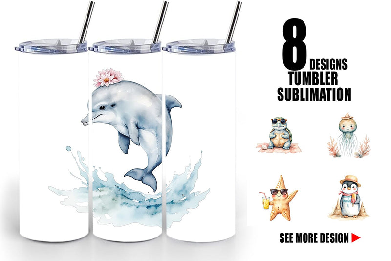 Tumbler Seaside Critter Friends Sublimation artnoy 