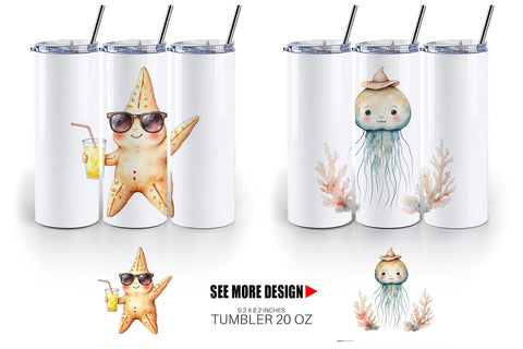 Tumbler Seaside Critter Friends Sublimation artnoy 
