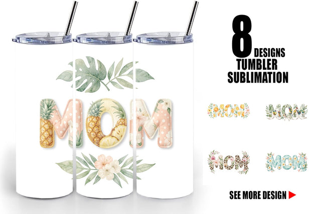 Tumbler Shabby Chic Tropical MOM Watercolor Sublimation artnoy 