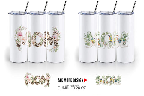 Tumbler Shabby Chic Tropical MOM Watercolor Sublimation artnoy 