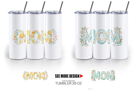 Tumbler Shabby Chic Tropical MOM Watercolor Sublimation artnoy 