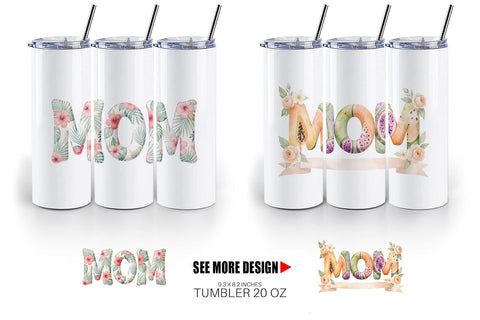 Tumbler Shabby Chic Tropical MOM Watercolor Sublimation artnoy 