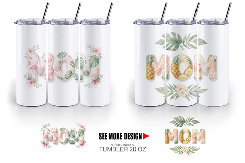 Tumbler Shabby Chic Tropical MOM Watercolor Sublimation artnoy 
