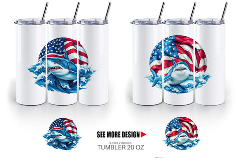 Tumbler Shark 4th of July Sublimation artnoy 