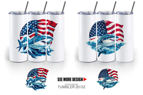 Tumbler Shark 4th of July Sublimation artnoy 
