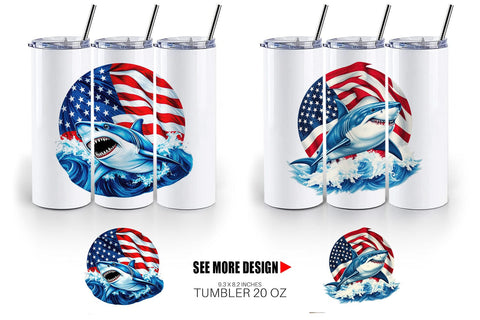 Tumbler Shark 4th of July Sublimation artnoy 