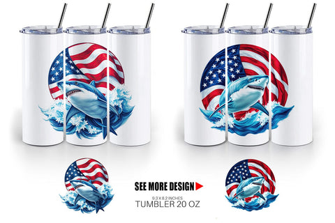 Tumbler Shark 4th of July Sublimation artnoy 