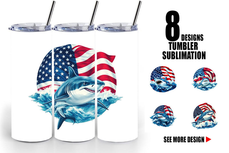 Tumbler Shark 4th of July Sublimation artnoy 