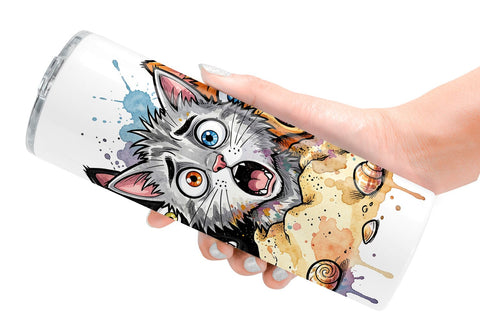 Tumbler Shocked Beach Cat Heads Ink Sketch Sublimation artnoy 