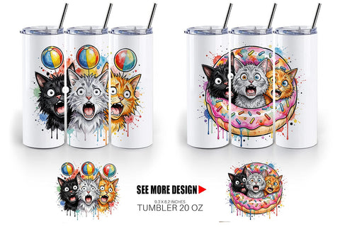 Tumbler Shocked Beach Cat Heads Ink Sketch Sublimation artnoy 