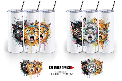 Tumbler Shocked Beach Cat Heads Ink Sketch Sublimation artnoy 