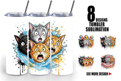 Tumbler Shocked Beach Cat Heads Ink Sketch Sublimation artnoy 
